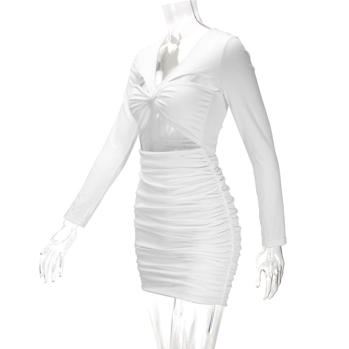 Women Sexy Hollow Long Sleeve Pleated Bodycon Dress 23