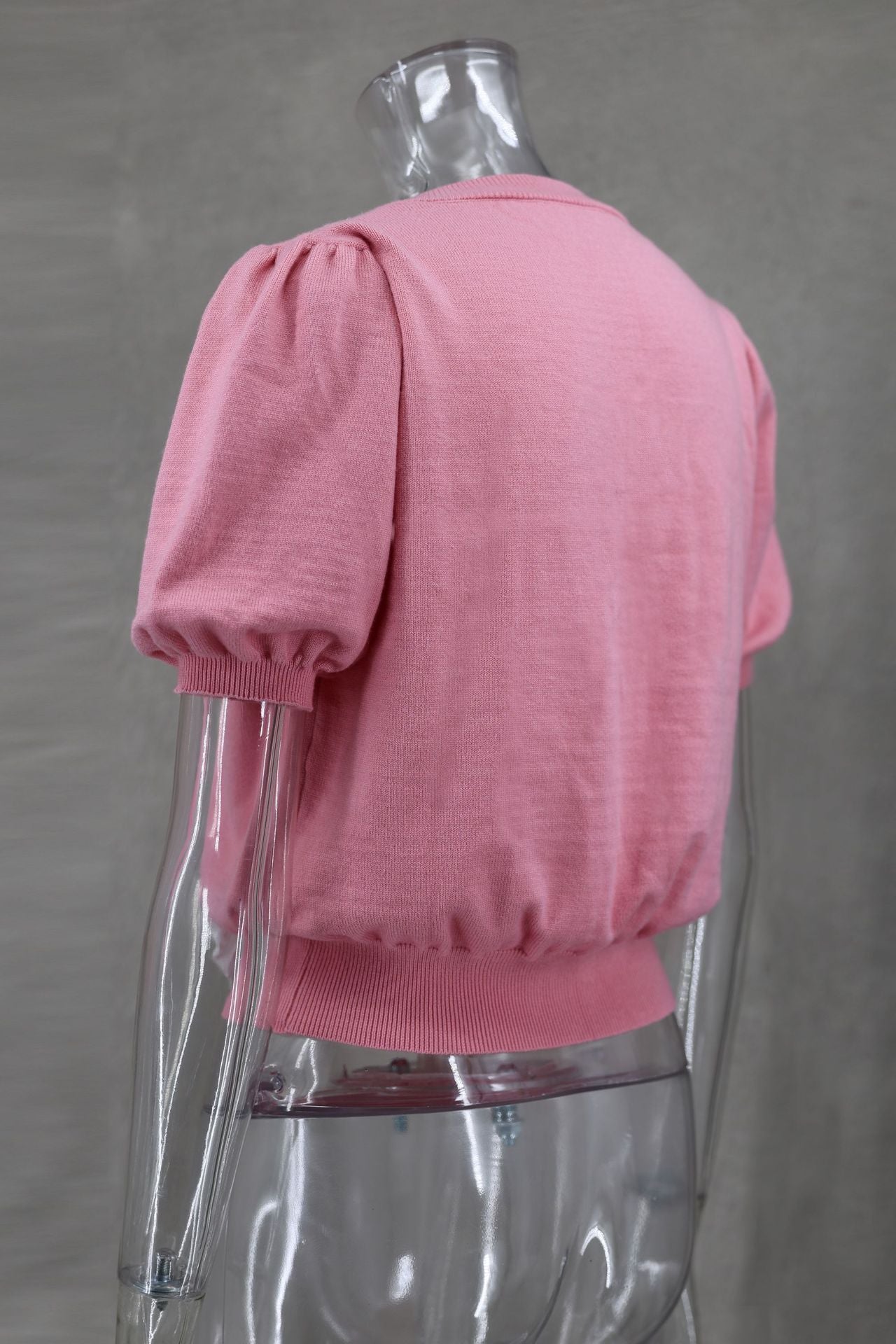 Women Spring V-neck Short Sleeve Bowknot Solid Sweater 8