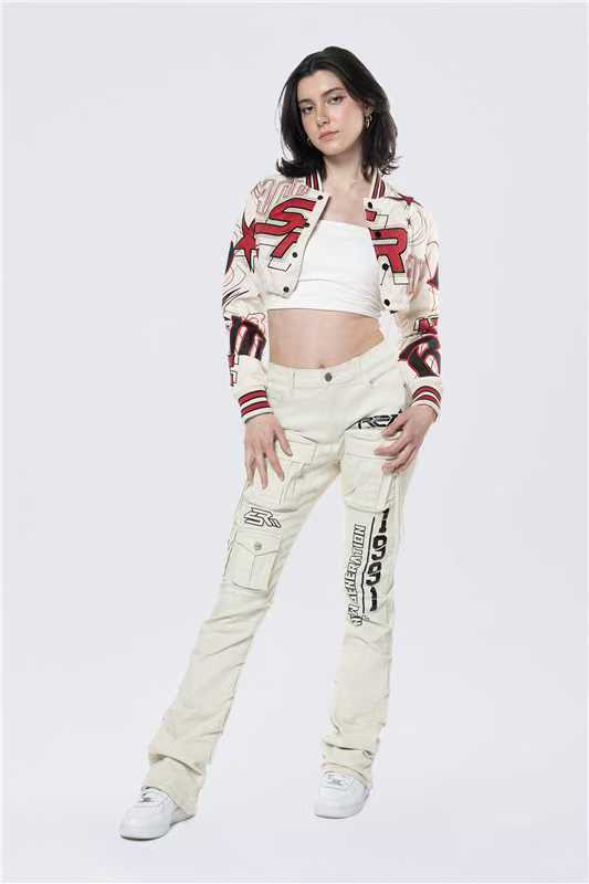 Fashionable American Embroidery Ribbed Short Long Sleeve Single Breasted Baseball Jacket 9