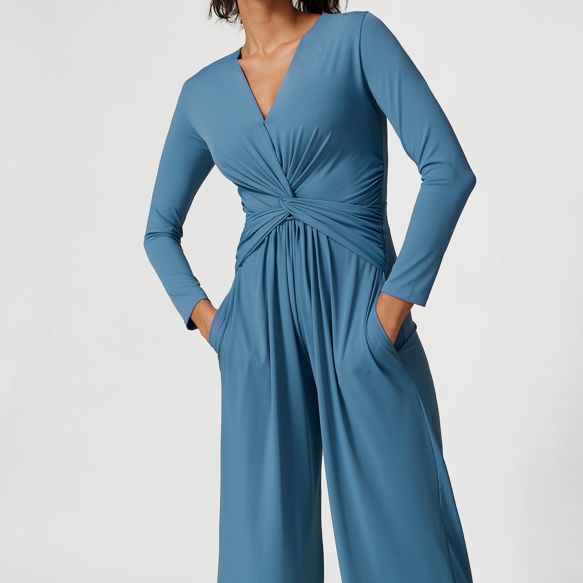 Women sexy v-neck pleated split yoga jumpsuits 3