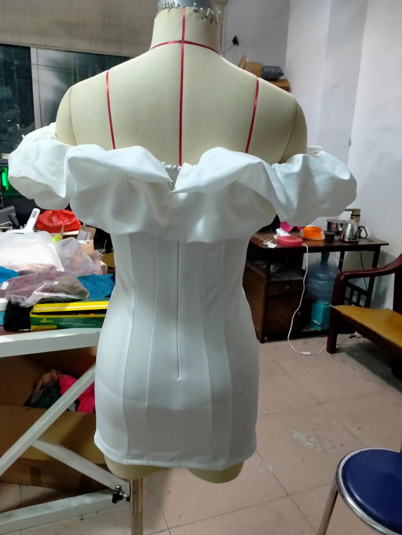 Women's Off Shoulder Fashion Sexy Low Back Dress Puff Neck Mini Gown 12