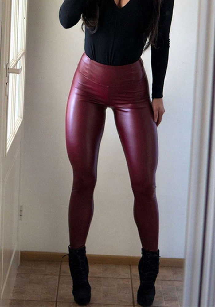 Pu Leather Pants Women's Plus Size High Waist Basic Pants Women's Outdoor Wear Stretch Tight trousers