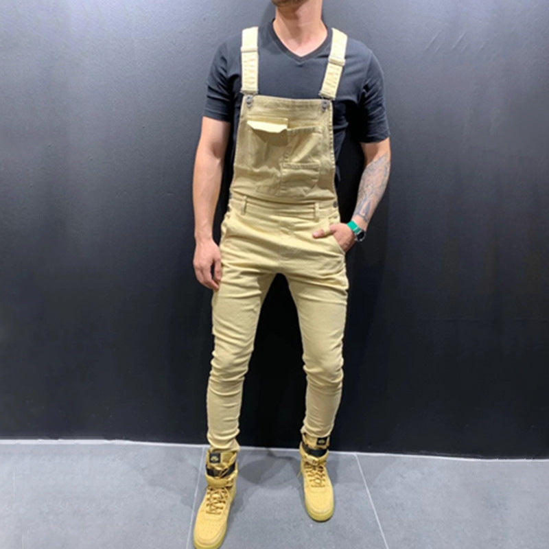 Trendy Men Suspender Denim Rompers Denim Trousers Trendy Overalls Jumpsuit 5