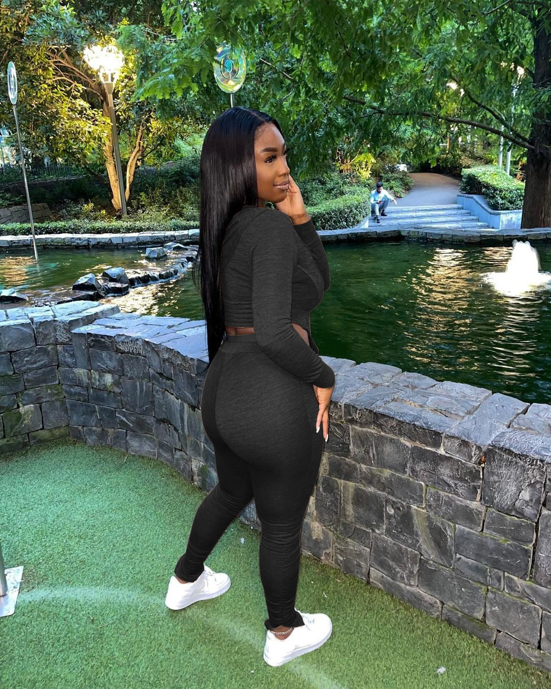 Women Summer Solid Patchwork Letter Top and Pant Two Piece Set 4