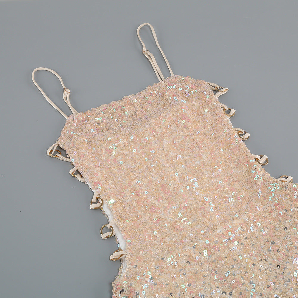 Women halter v-neck sexy sequin formal party Evening Dress 12