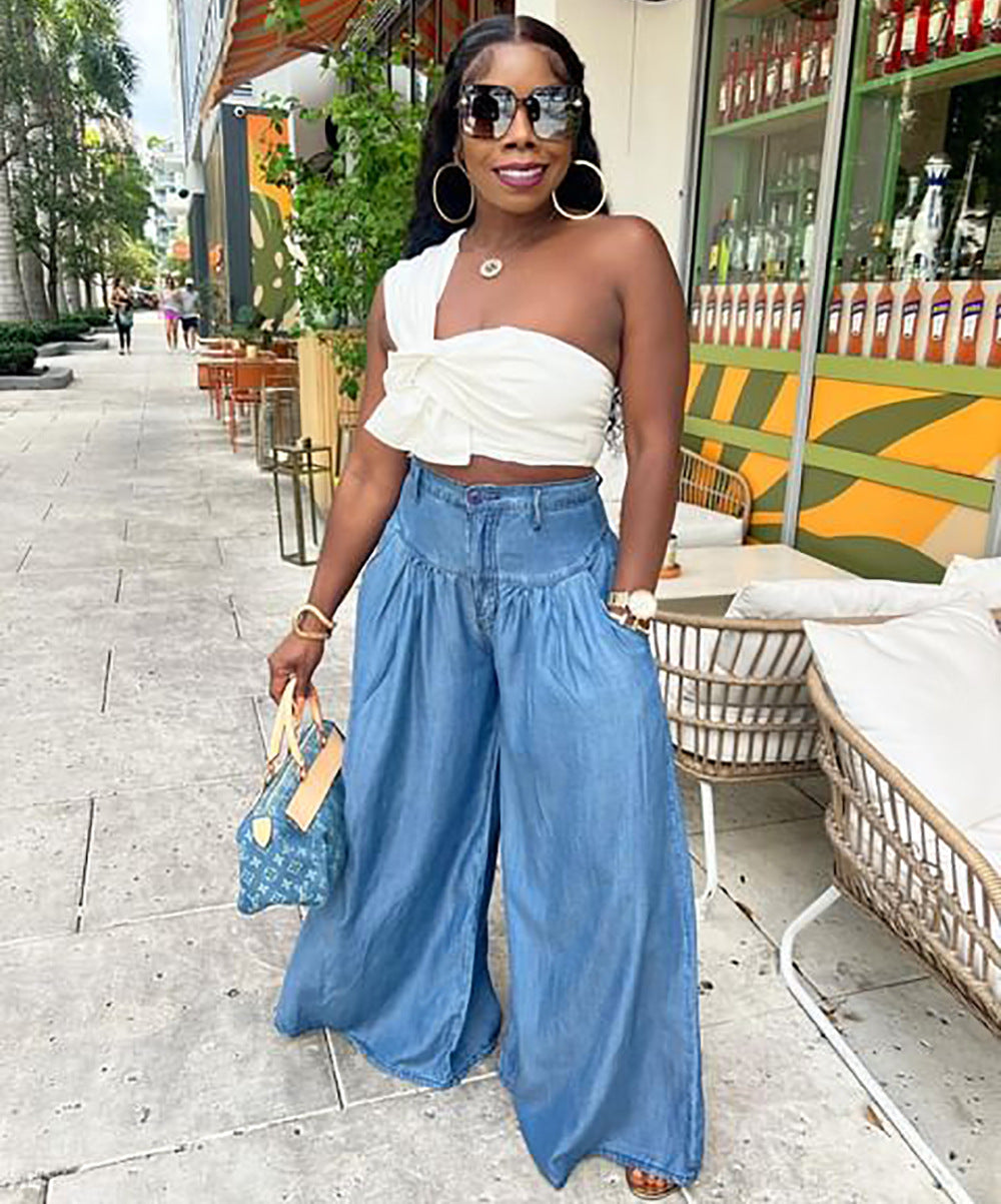 Ladies Casual Pants Style Street Fashion Straight Leg Wide Leg Ladies High Waist Pants 3