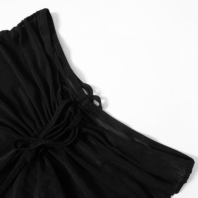 Women's Autumn Solid Color Sexy Mesh Lace-Up Low Waist Slim Fit See-Through Pants 15