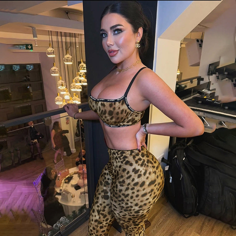 Women sexy leopard print Top and Two-piece trousers 8