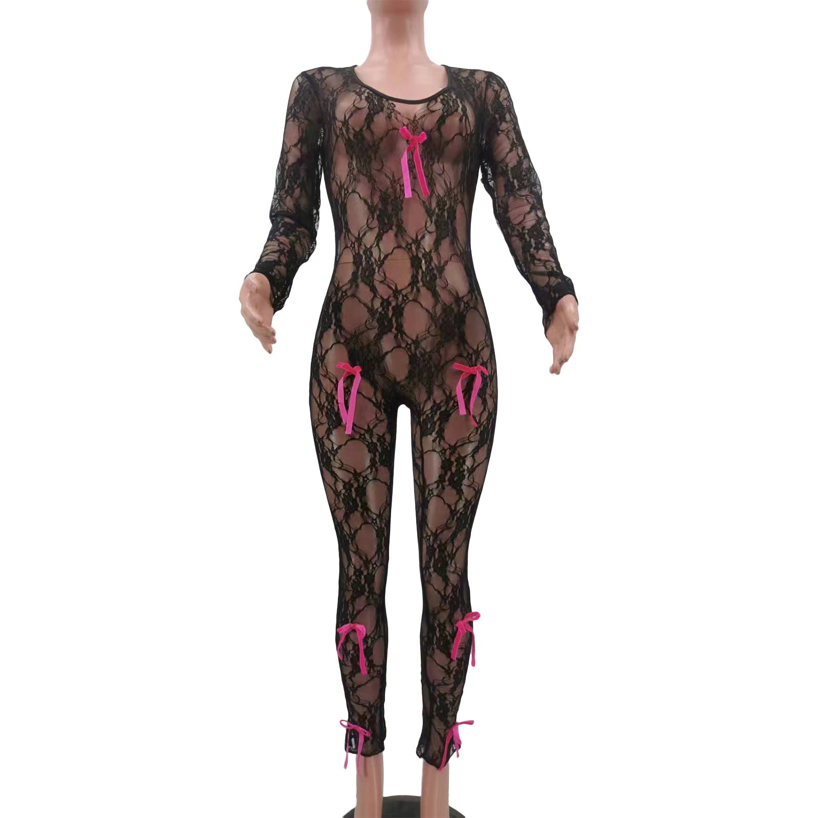 Women's Clothing Sexy Bow Lace Jumpsuit 9