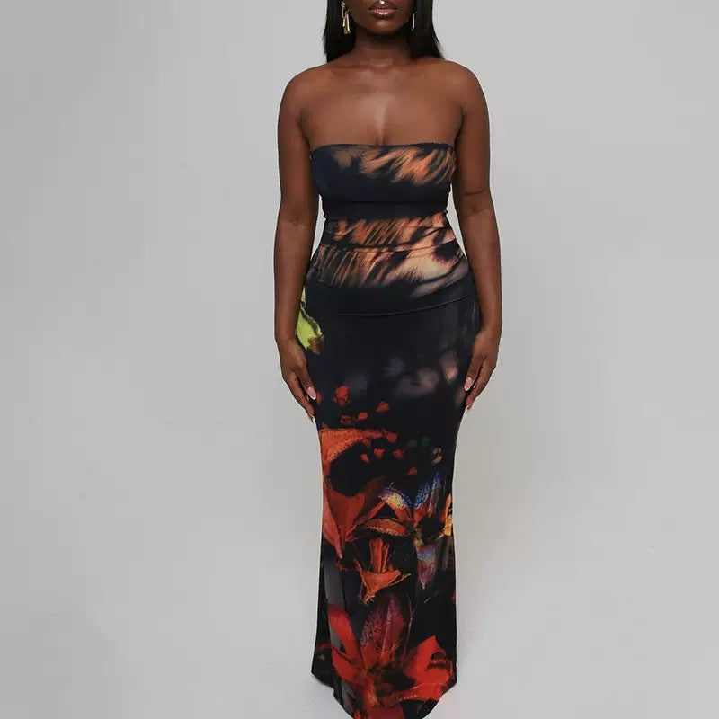 Women's Fashion Sexy Strapless Slim Low-Back Bodycon Long Dress 3