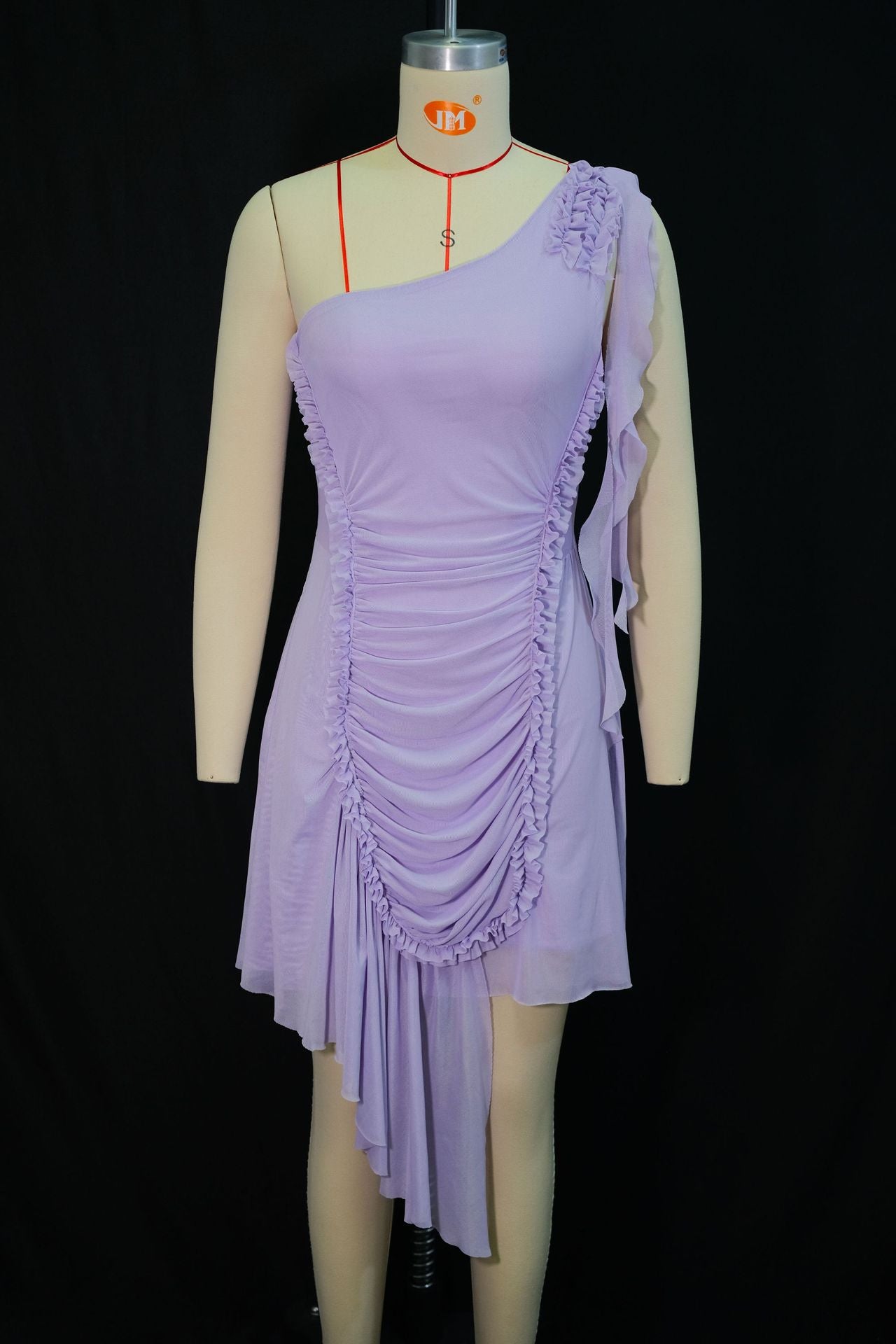 Women's Autumn Fashion One Shoulder Ruffle Hem Asymmetrical Solid Color Dress 8