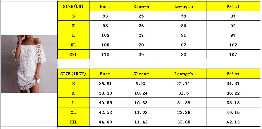 Spring Summer Solid Color Lace Half-Sleeve Off Shoulder Fashion Casual Dress 20