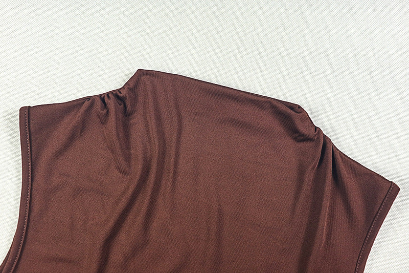 Style Fashion Women's Metallic High Neck Solid Chic Sleeveless Mini Bodycon Dress 16