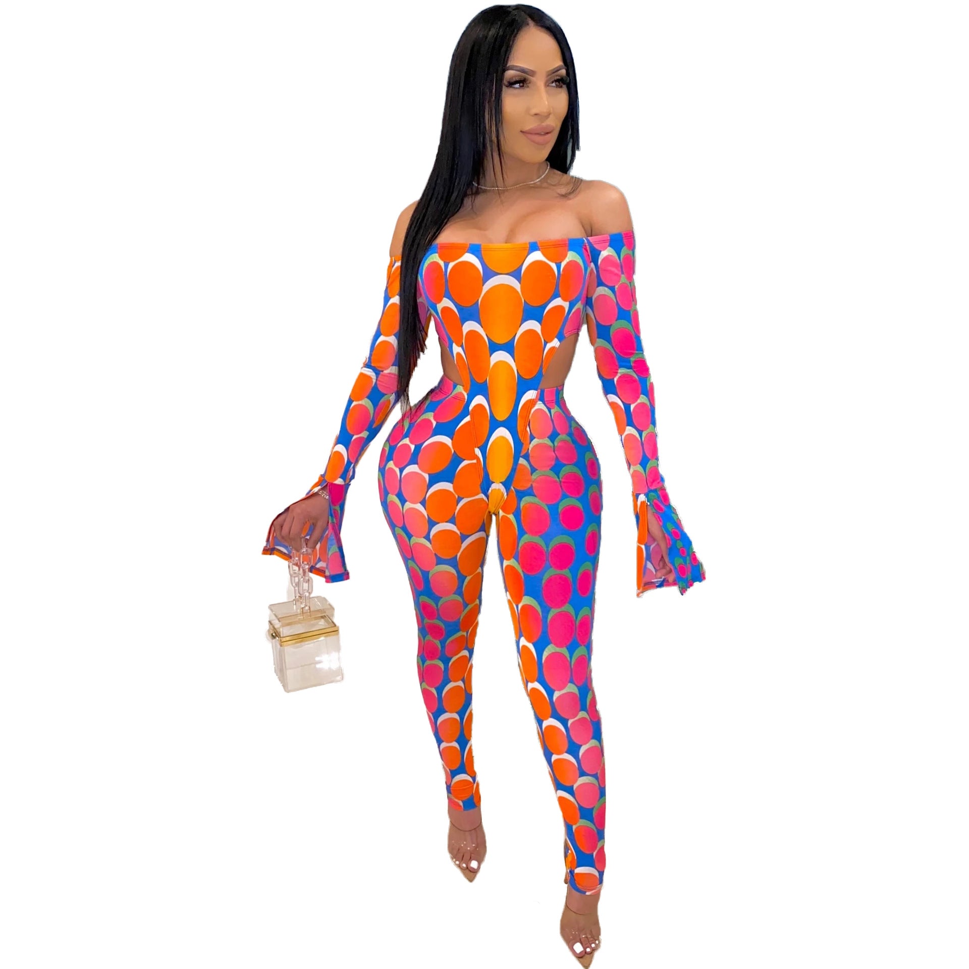 Women Long Sleeve Printed Bodysuit and Pant Two-piece Set 14