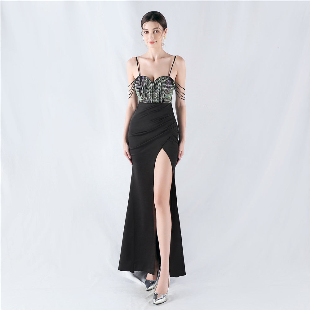 Women Beaded Sexy Suspender Evening Dress 10