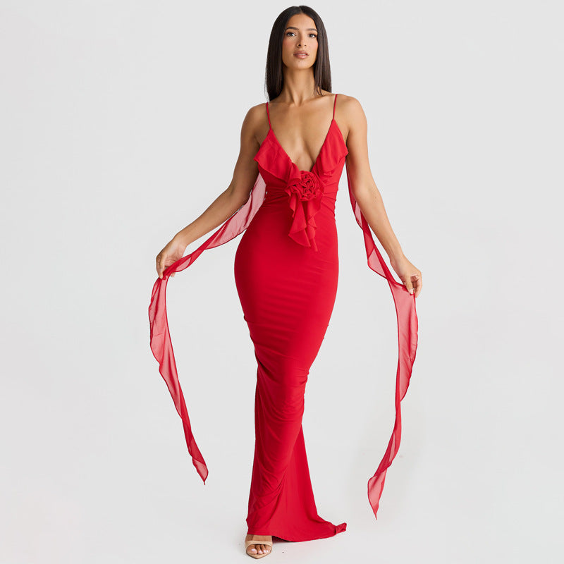 Women Summer Sexy Lace Ribbon Pleated Backless Dress 10