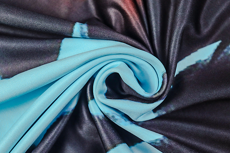 Fashion Printed Casual Ruched Halter Neck Draped Low-Back Long Dress 14