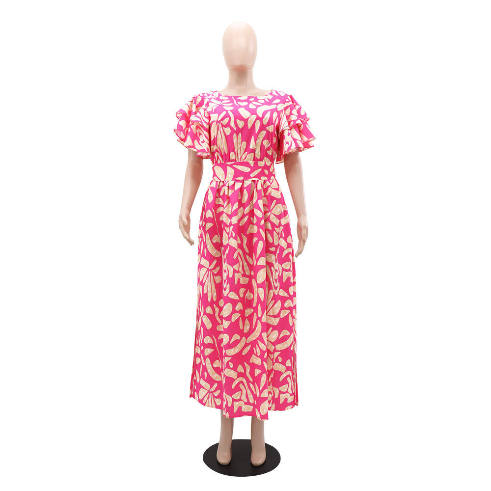 Chic Casual Spring And Summer Women's Printed Short Sleeve Long Dress 5