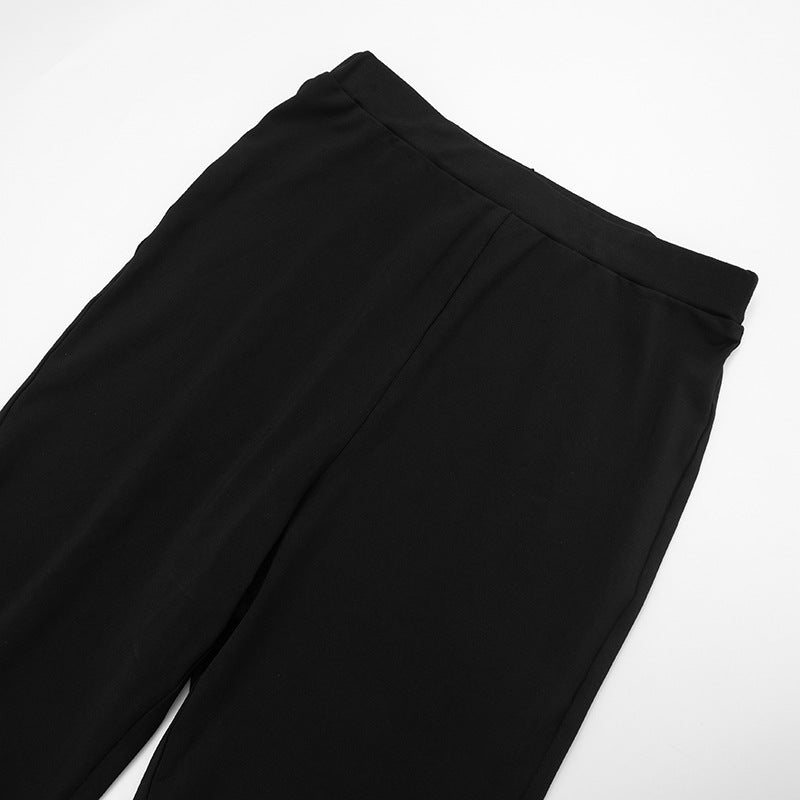 Women's Autumn Winter Solid Color Patchwork Color Block Trim Long Sleeve Top Slim Pants Set 23