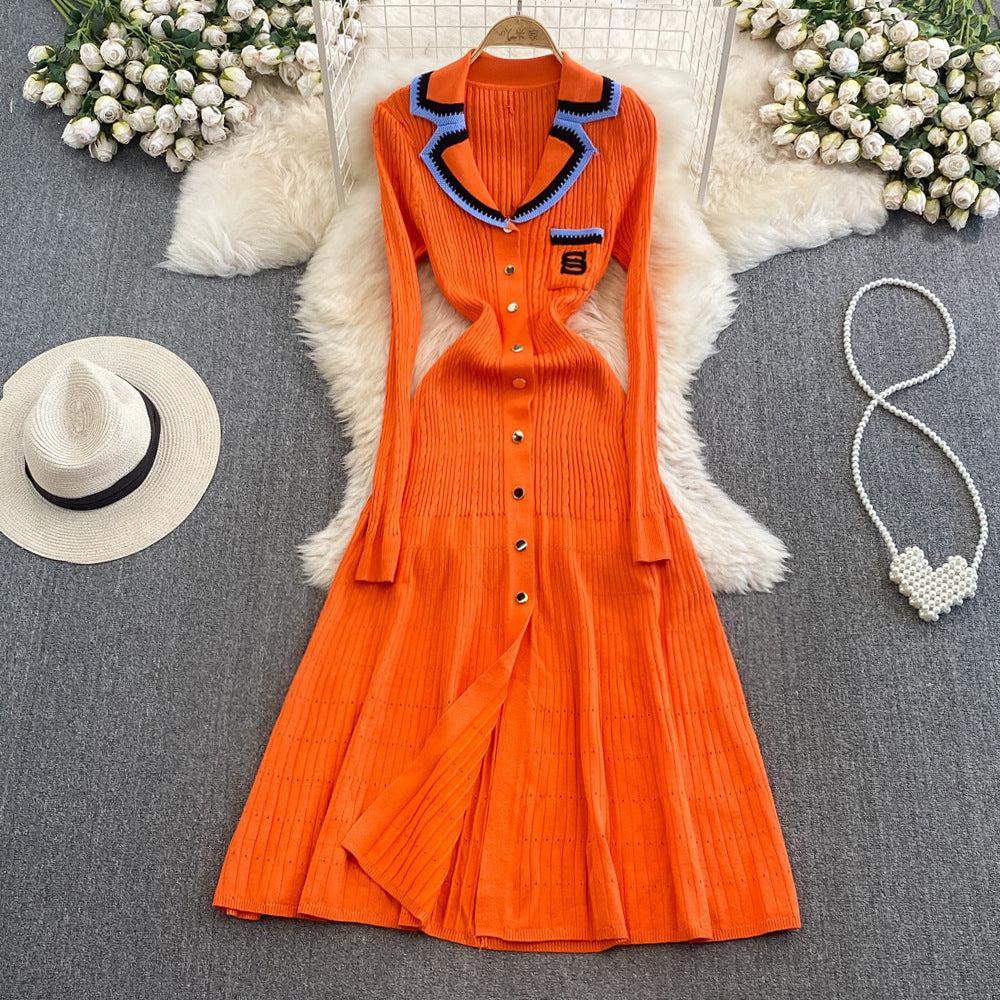 Women Knitting Autumn and Winter Contrast Embroidery Sweater Dress 10