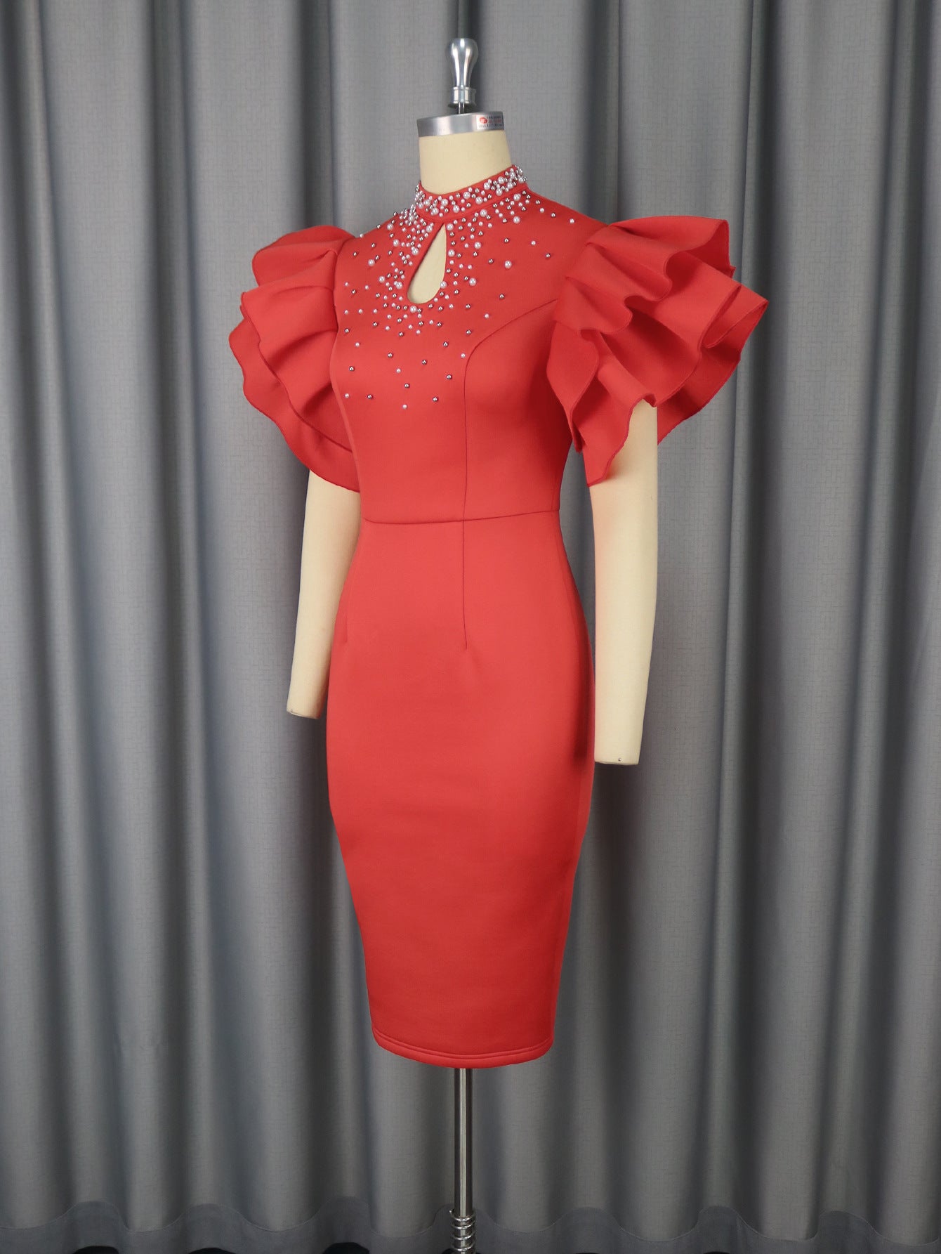 Summer Ruffle Beaded High-Waist Slim Elegant Bodycon Formal Party Evening Dress 7