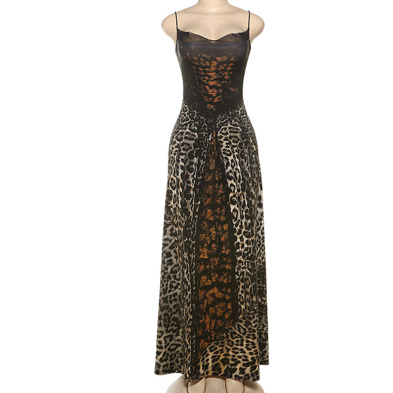 Summer fashion sexy leopard print high waist slim Strap Dress 5
