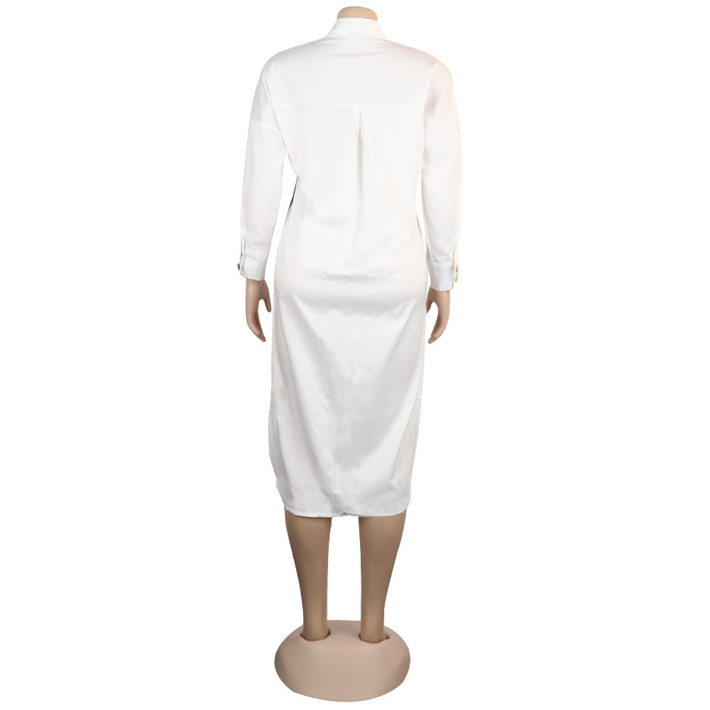 Sexy Color Block Pocket Long Shirtwomen's Clothing 13