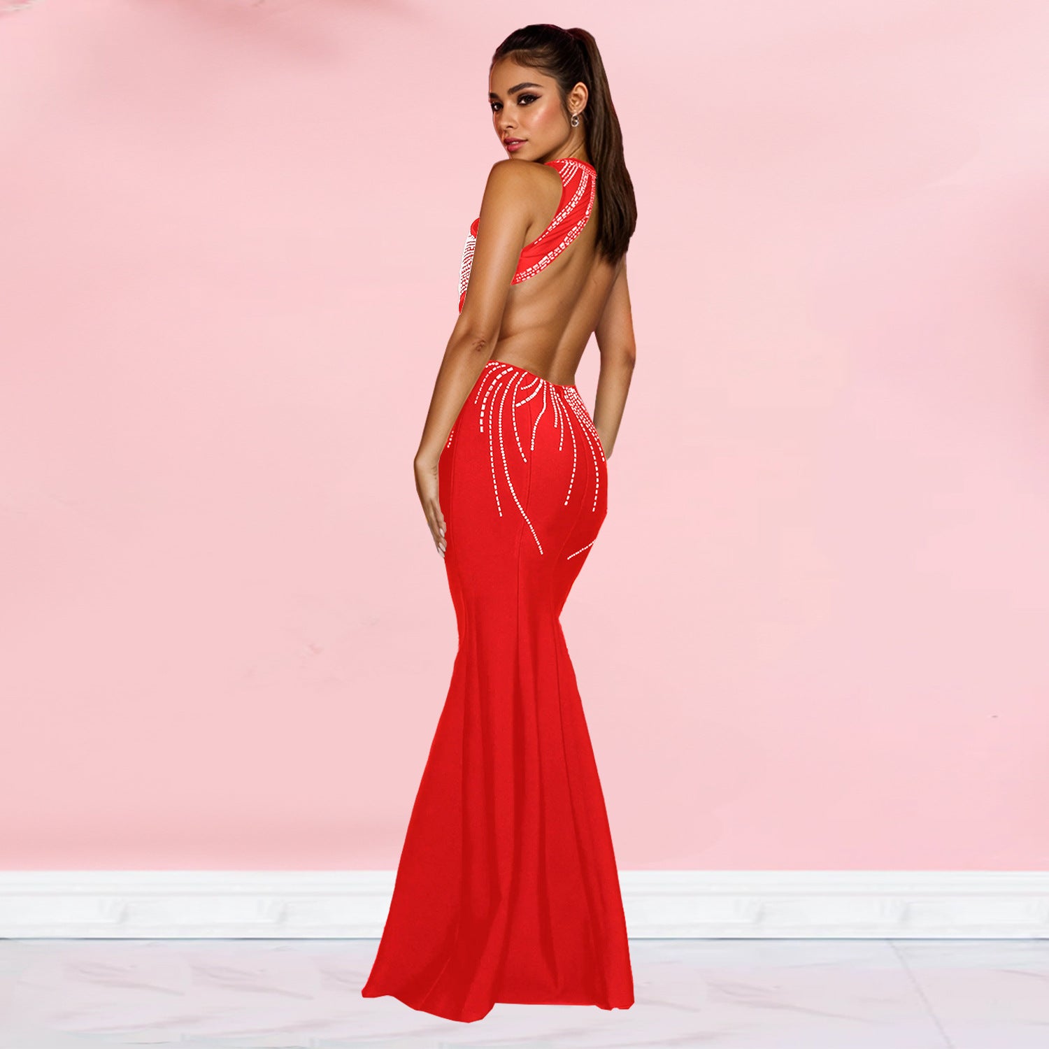 Women fishtail Beaded dress 4