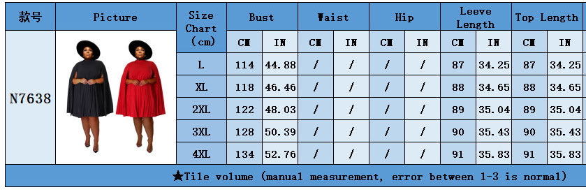 Plus Size Women Bell Bottom Sleeve Pleated Dress 5