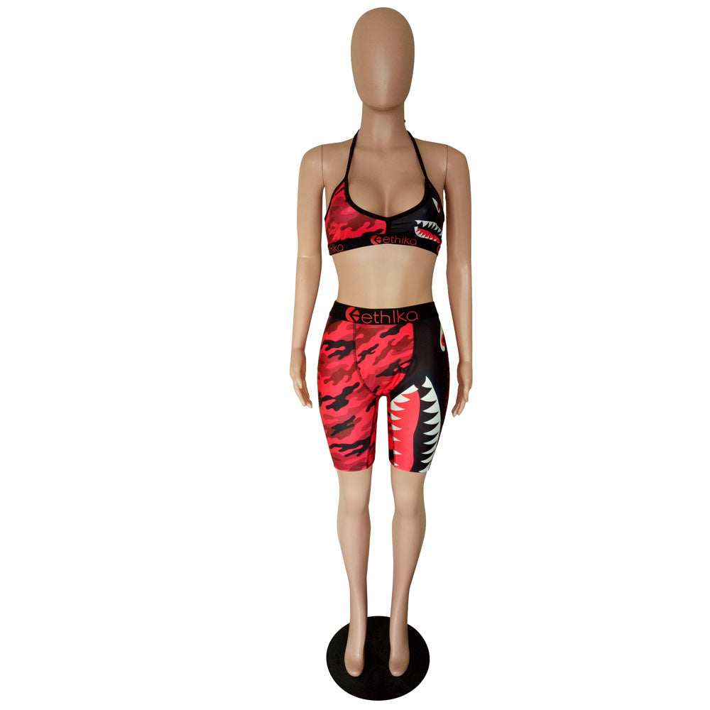 Women summer camouflage vest sports Top and Shorts Casual two-piece set 10