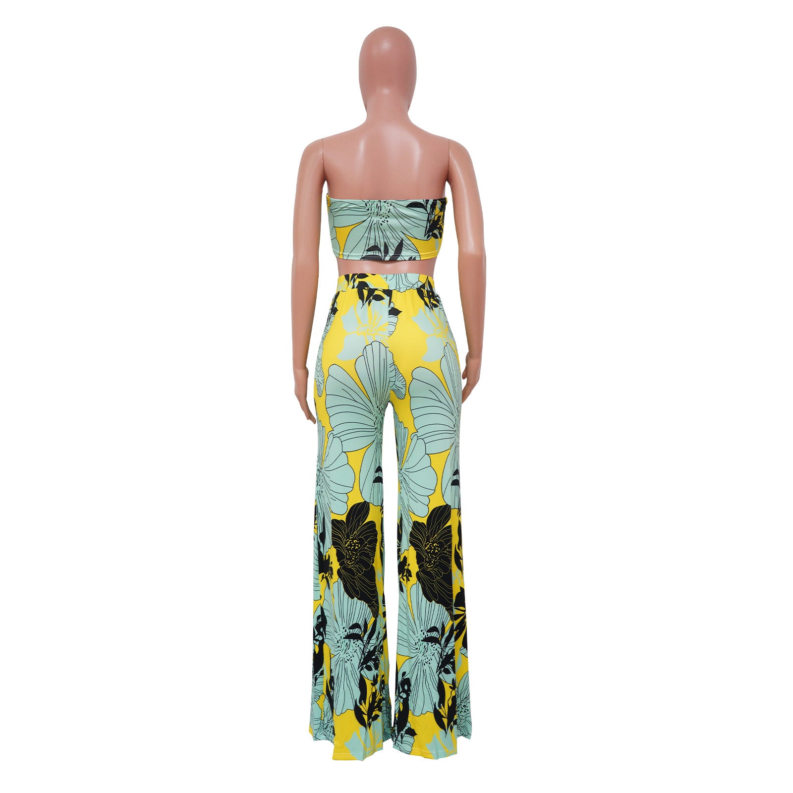 Women Casual Strap Printed Strapless Top and Wide Leg Pants Two-piece Set 10