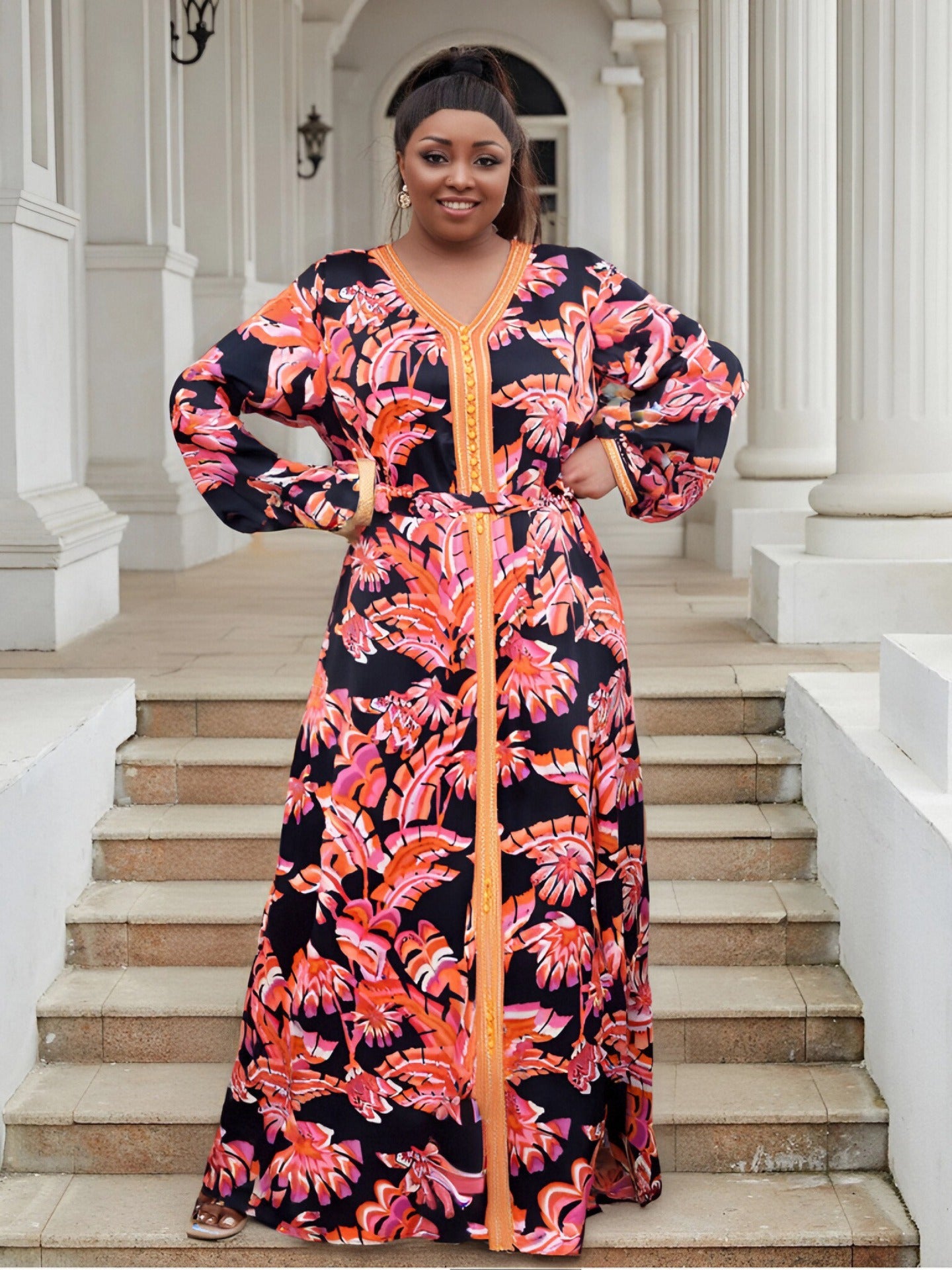 Plus Size Women's Loose Lace Embroidery Chiffon Print Evening Dress 8