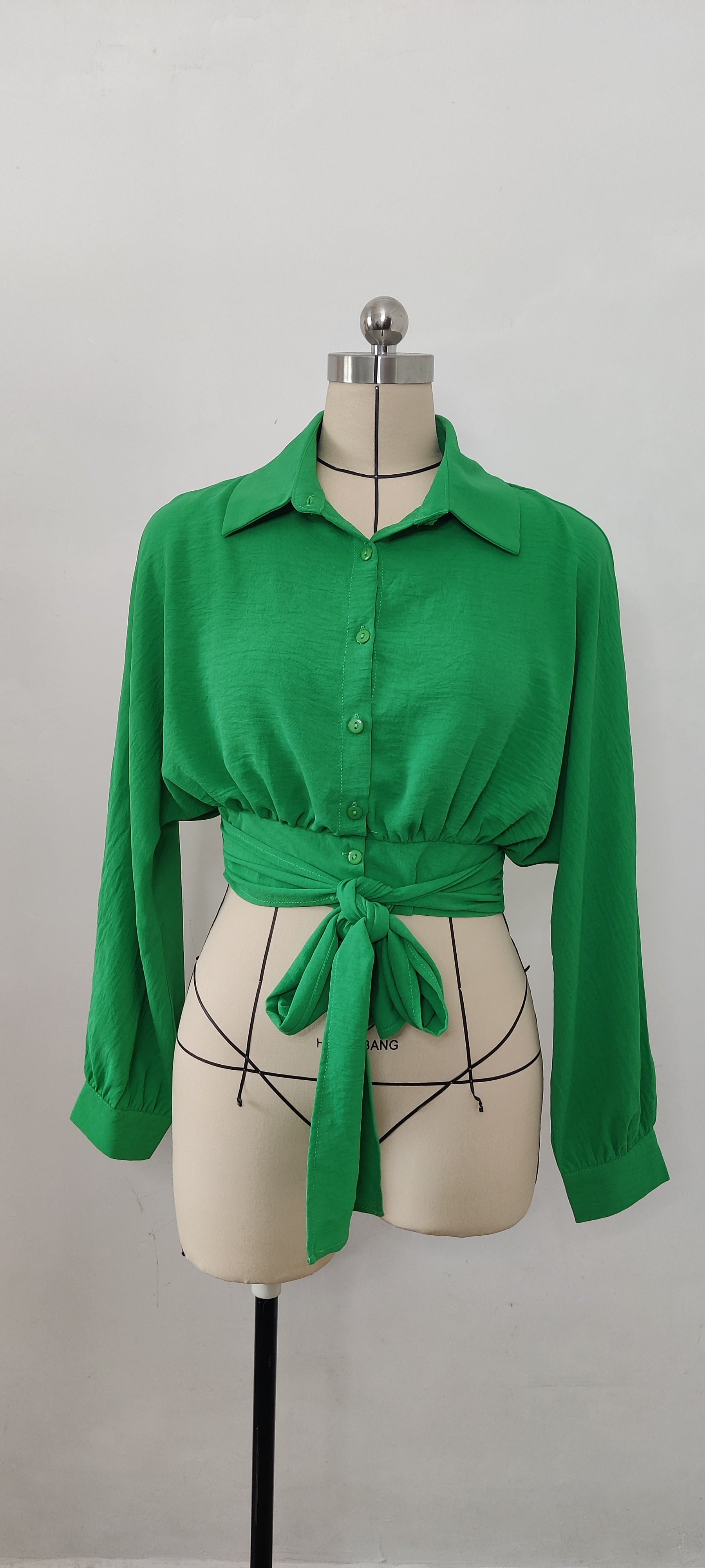 Women's Lace Up Long Sleeve Cardigan Spring Summer Bat Sleeves Crop Loose Shirt 19