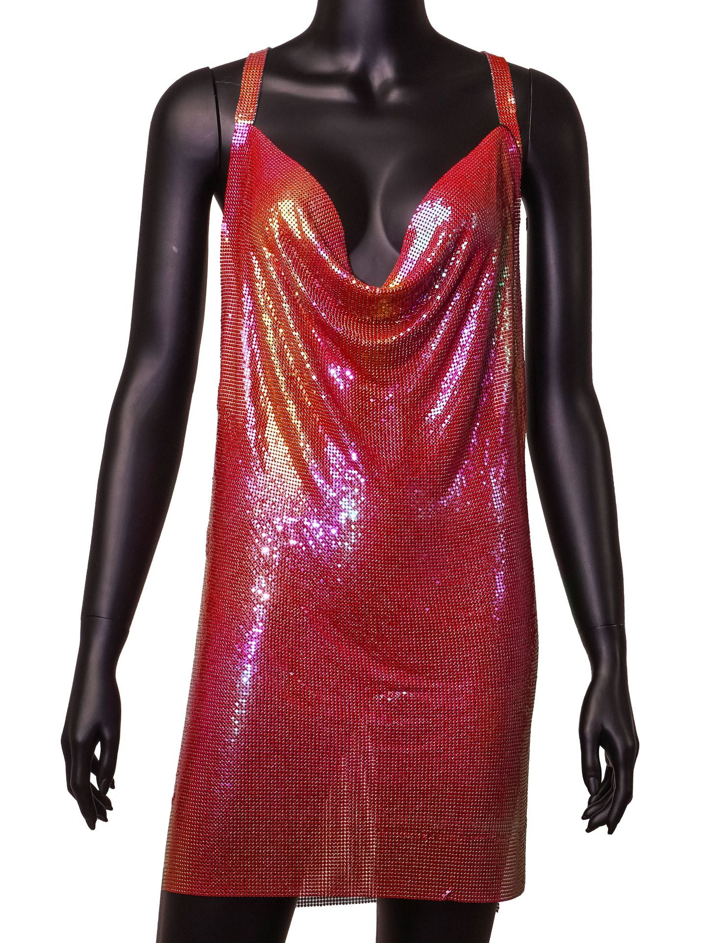 Nightclub Sexy V-Neck Strap Low Back Metal Strap Nightclub Sequin Dress 20