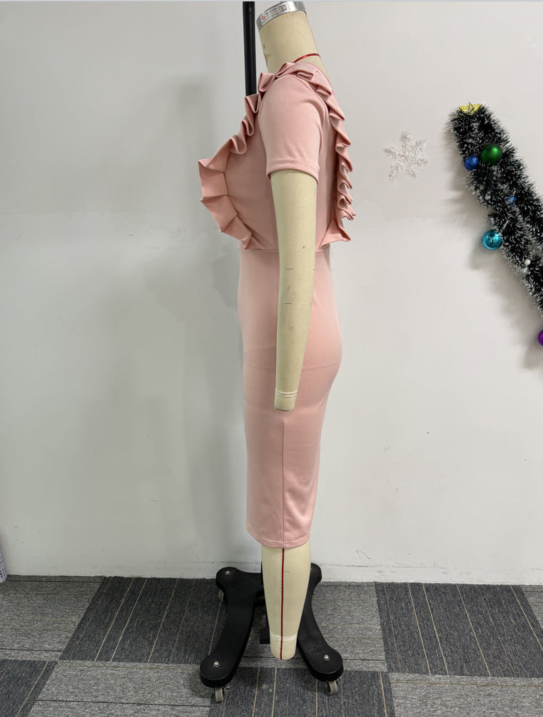 Elegant Career elastic pleated lace slim back slit Bodycon dress 6