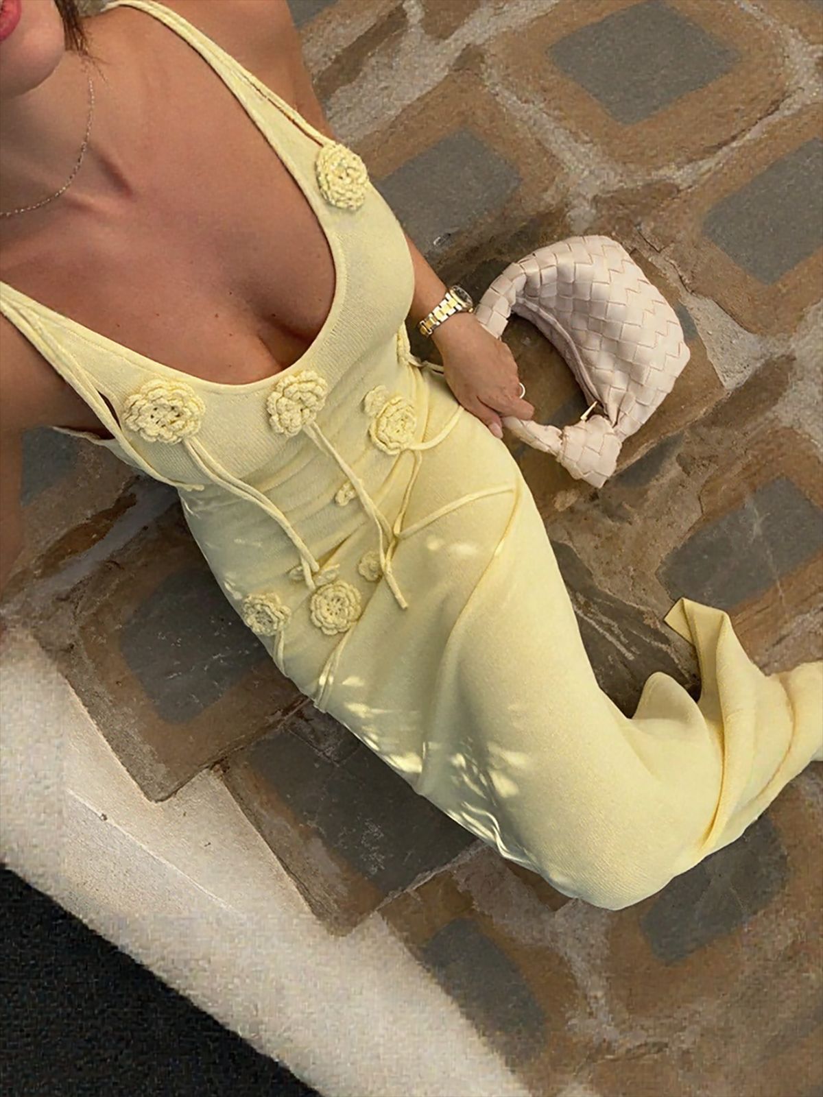 Flower Strap Sleeveless Sexy Slim Low Back Knitting Beach Long Dress 5