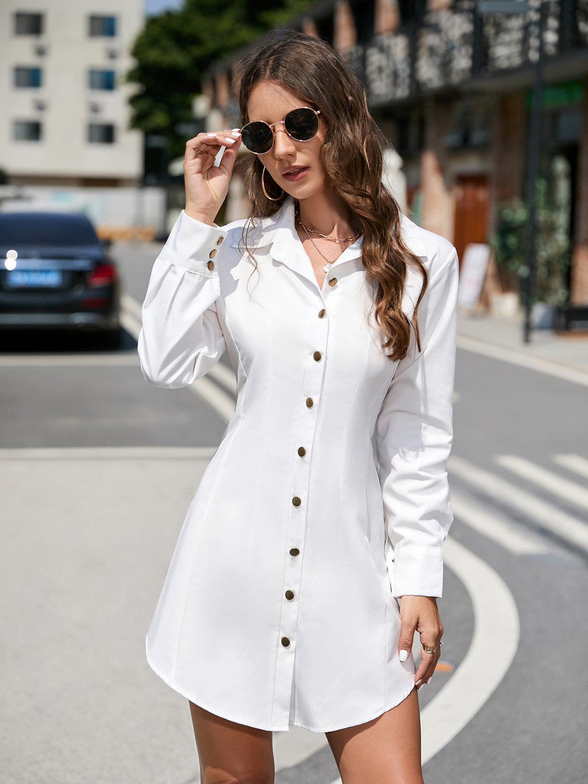 Women Button Long Sleeve Dress 3