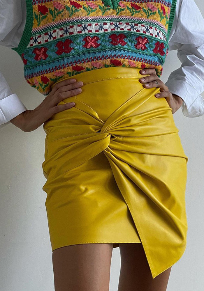 Women's Autumn Winter Street Fashion Pleats Bodycon Leather Mini Skirt