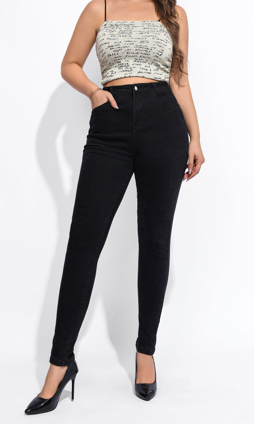 Women Casual Black Stretch Denim Pants 9