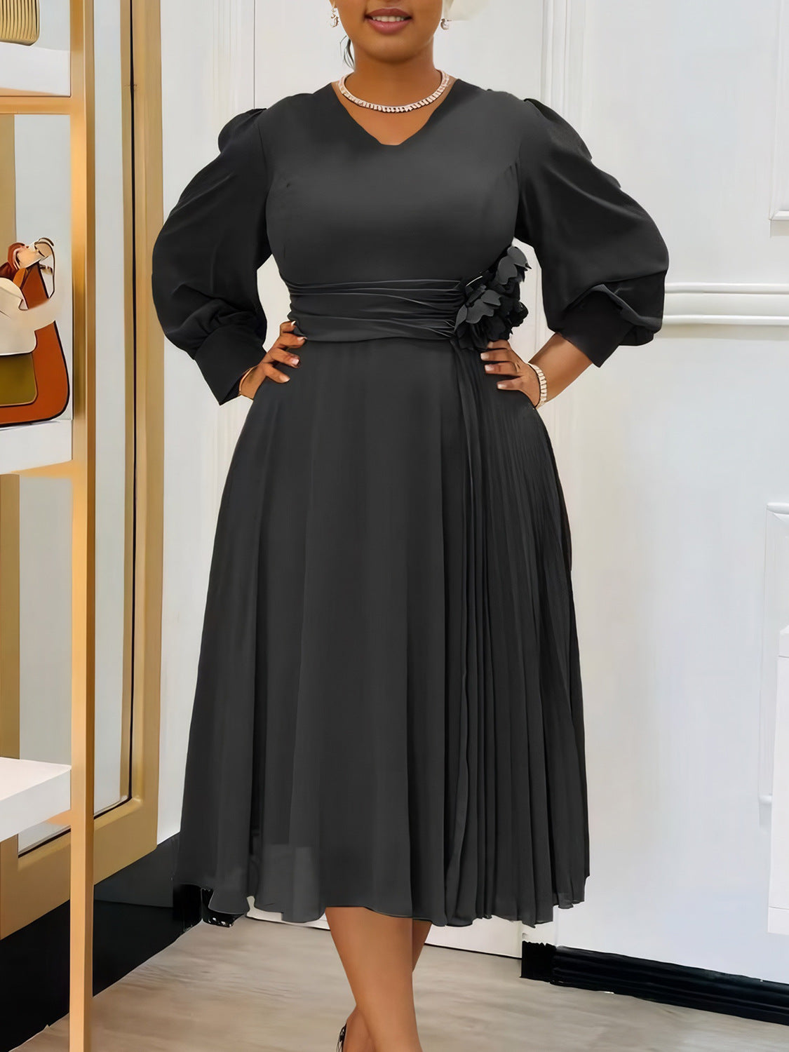 Plus Size Spring Elegant Solid Dress for Women 8