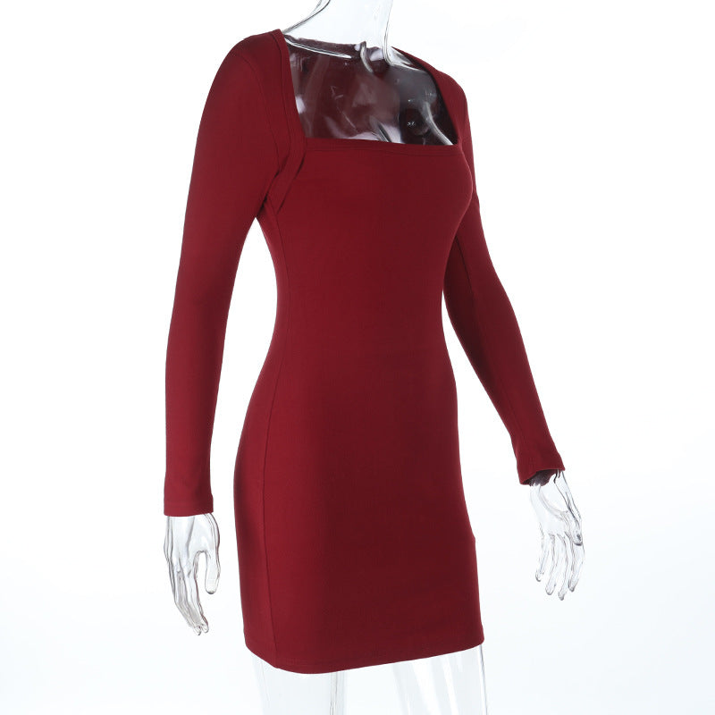 Women Square Neck Long-Sleeved Sexy Bodycon Dress 6