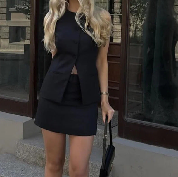 Summer Women slash shoulder sleeveless top and skirt two-piece set 8