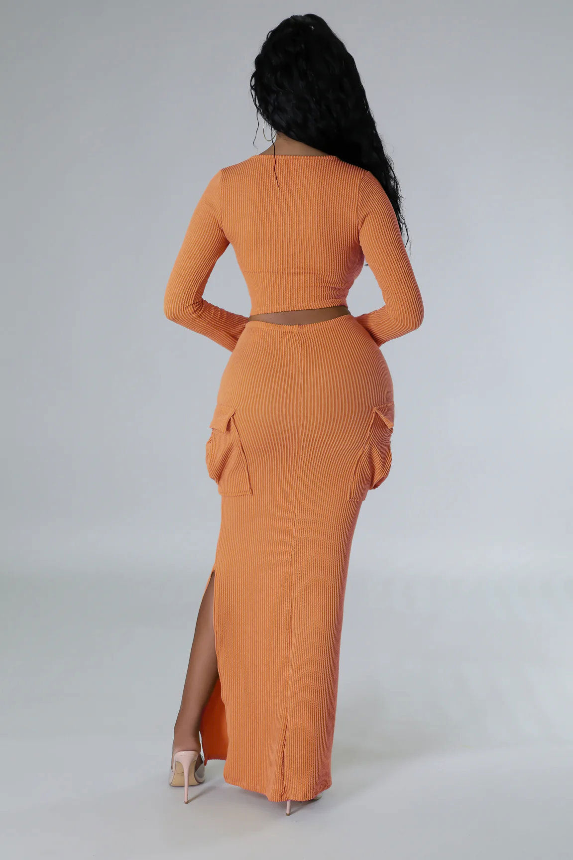 U-neck Tight Fitting short top with high waist and slit Bodycon long skirt autumn and winter two-piece set 15