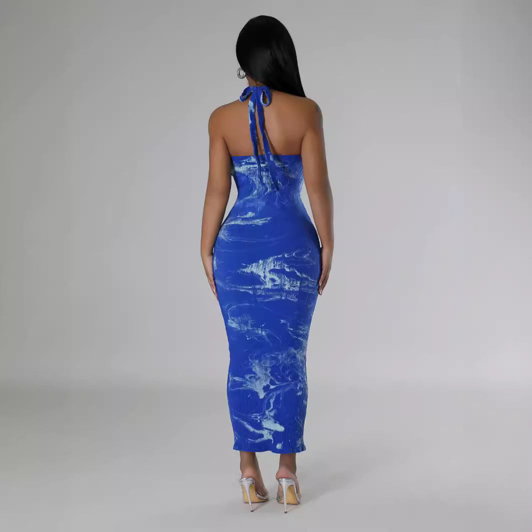 Sexy Halter Neck Cross Tie Low Back Women's Bodycon Dress 5