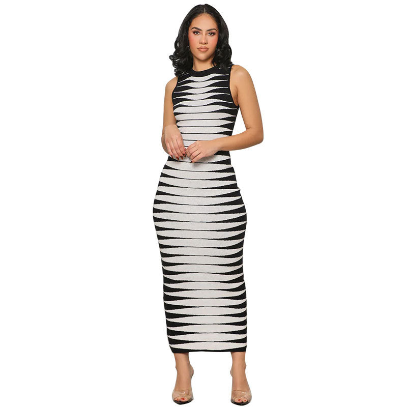 Women Fashion Sleeveless Striped Bodycon Dress 7