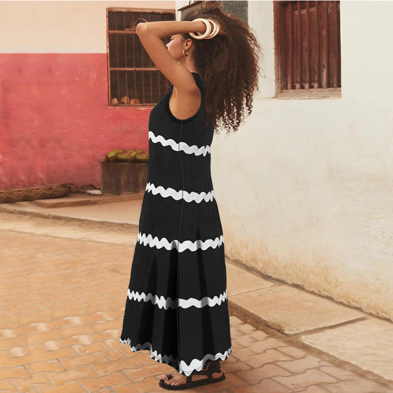 Plus Size Sleeveless Straps Striped Print Women's Long Dress 3