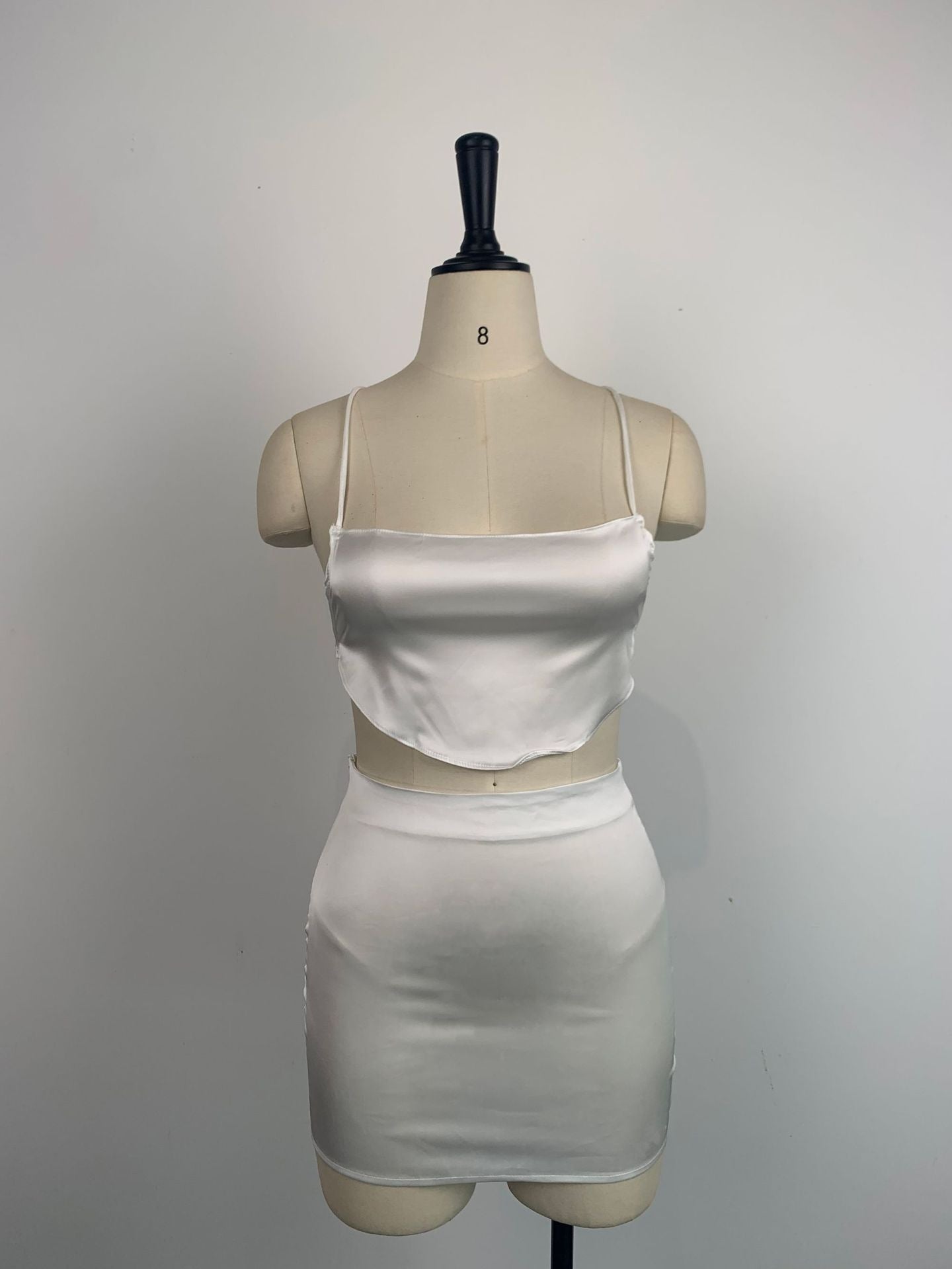 Women Sexy Pleated Backless Camisole and Bodycon Skirt Two-Piece Set 8