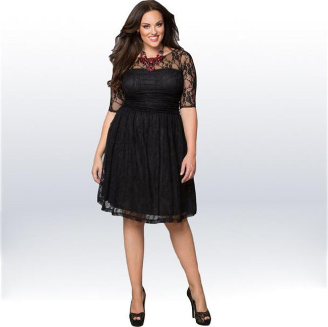 Plus Size Women lace Solid Dress 3