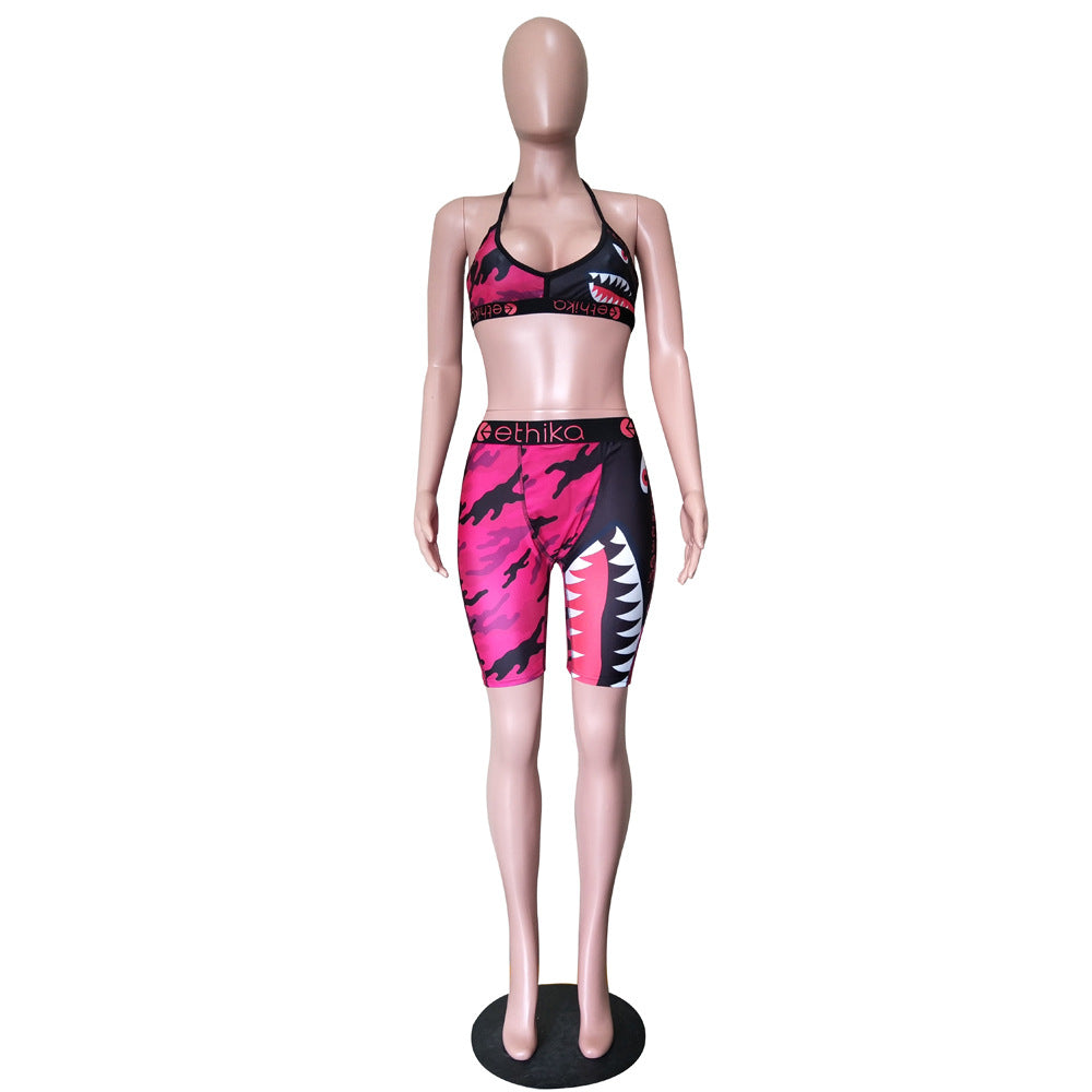 Women summer camouflage vest sports Top and Shorts Casual two-piece set 19