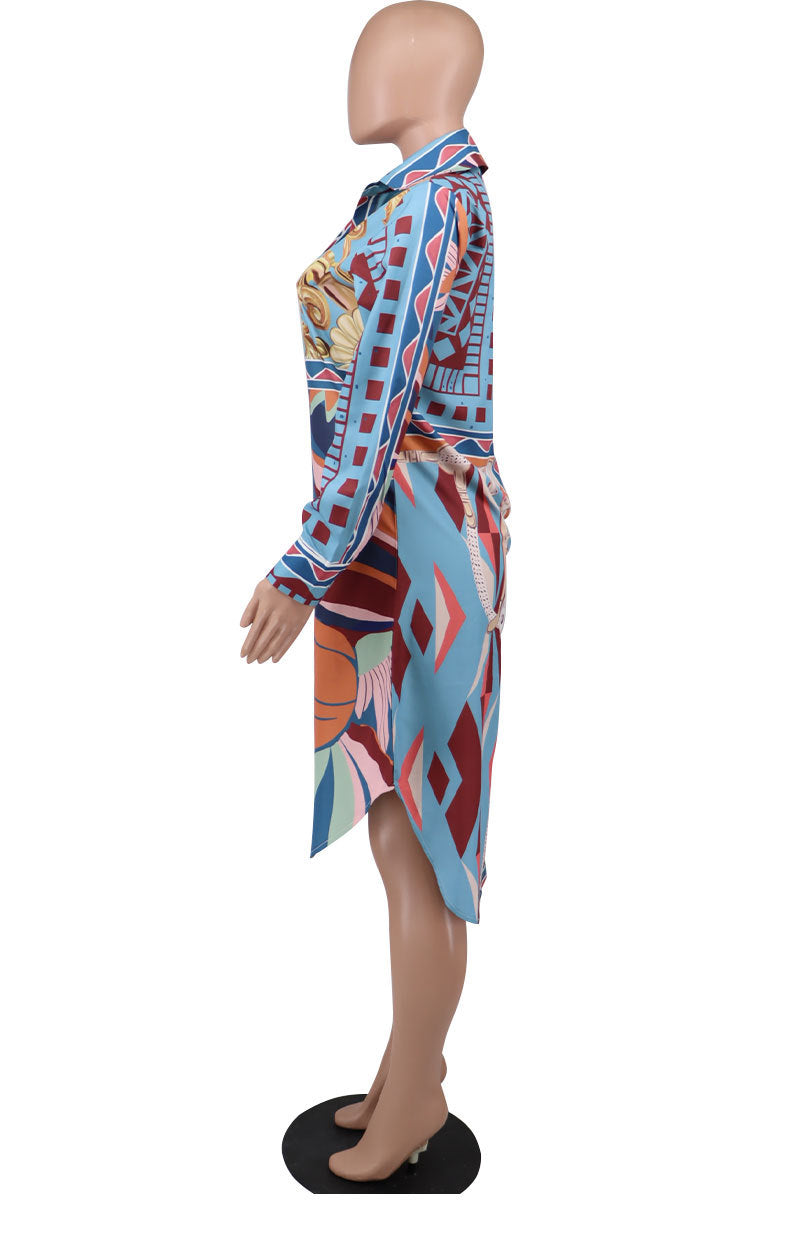 Women'S Autumn Print Loose Plus Size Long Sleeve Shirts Dress 8